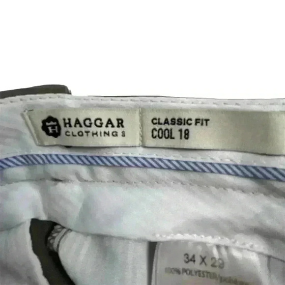Haggar Men's Cool 18 Pro Classic Fit Green Dress Pants Sz 34x29 Flat Front Golf - Picture 11 of 12